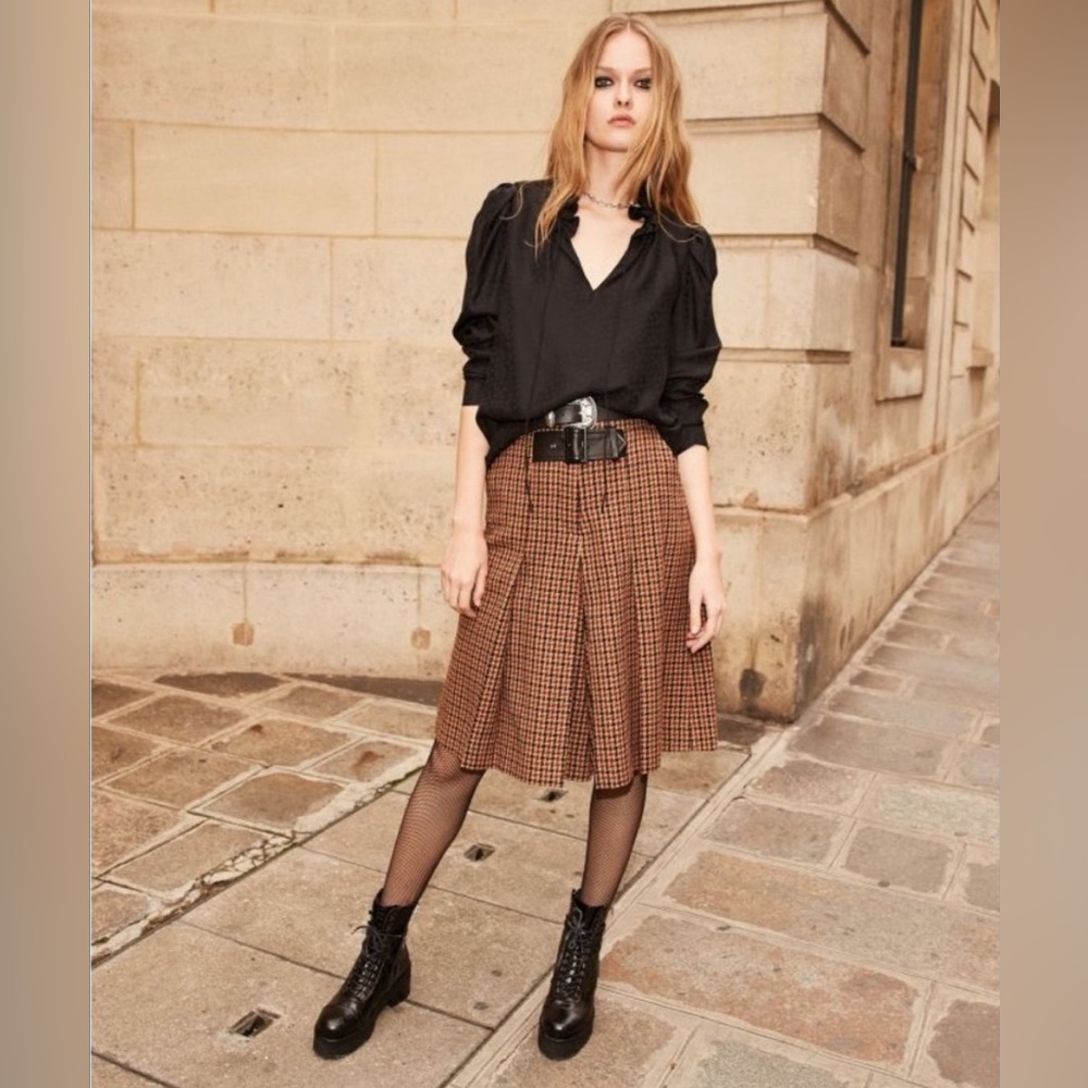 The Kooples fall/winder wool plaid pleated culottes.